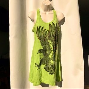 Sure, green cotton crinkle tank dress with eagle. Small. 100% cotton.